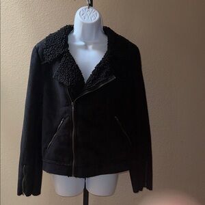Silence + Noise Black Faux Suede Shearling Moto Jacket Women’s Size L